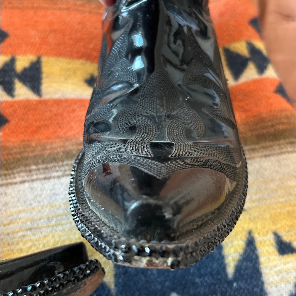 Old Gringo Black Patent Leather Studded Crystal  Boots - Picture 8 of 9
